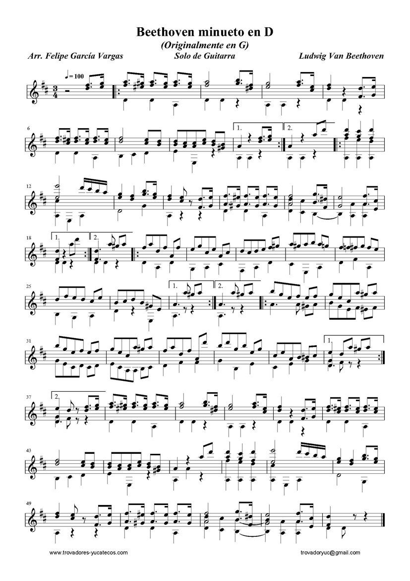 Minueto en D (Originalmente en G) - Beethoven.