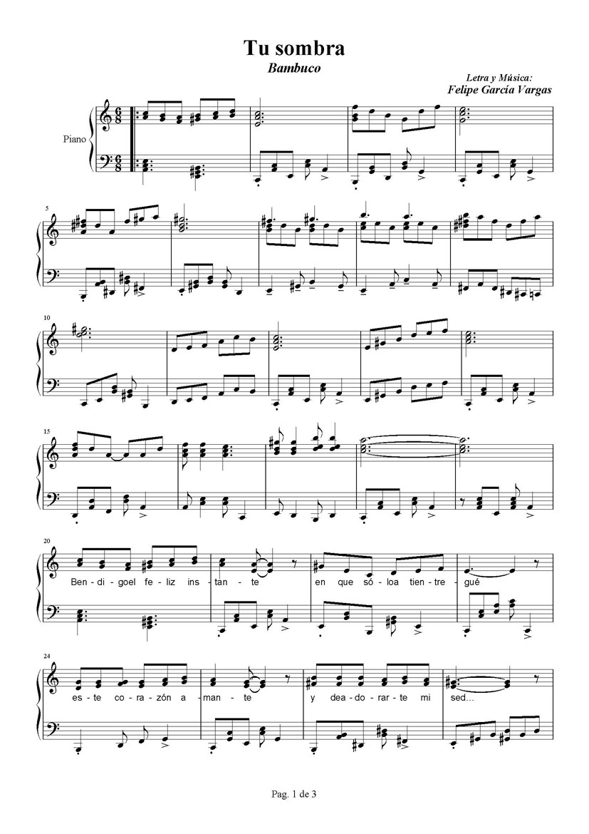 Tu sombra (Para piano) - Bambuco de Felipe Garca Vargas - Pg 2.